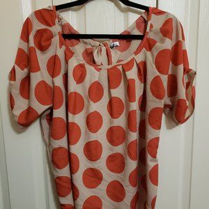 NEVER WORN Polka Dot Blouse with Ribbon Tie Back